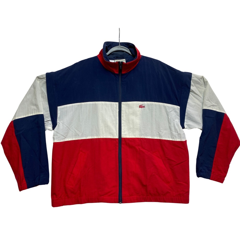 Lacoste Windbreaker Mens L Navy White Red Colorblock Club Vintage Zip Jacket